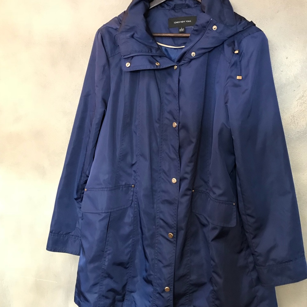 Jones New York hooded rain coat in Navy blue - Picture 1 of 8